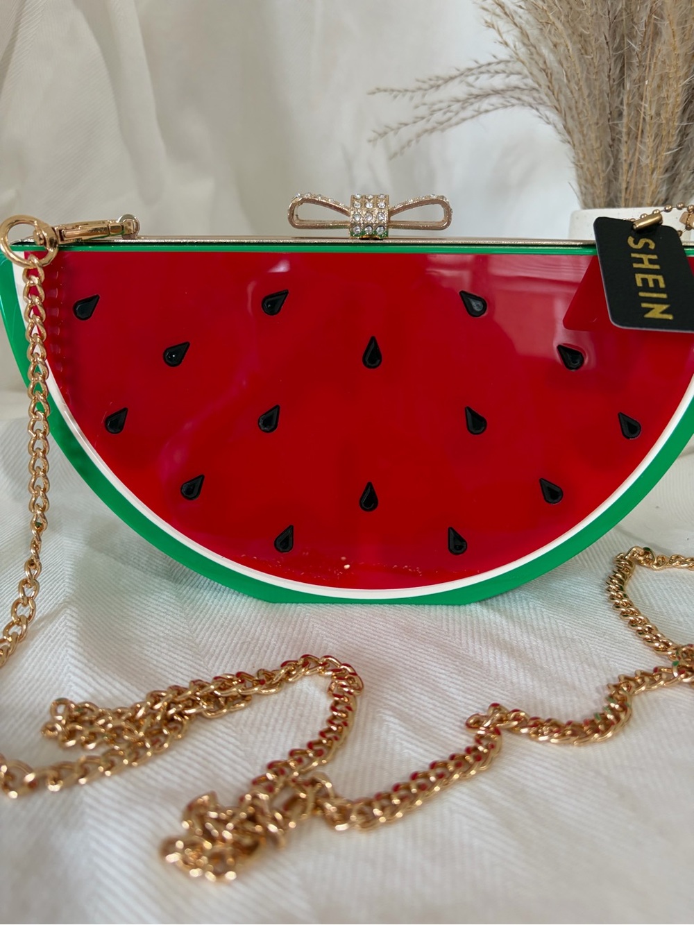 SHEIN Acrylic Watermelon Red&Green Half-Moon Hard Case Clutch Crossbody Shoulder